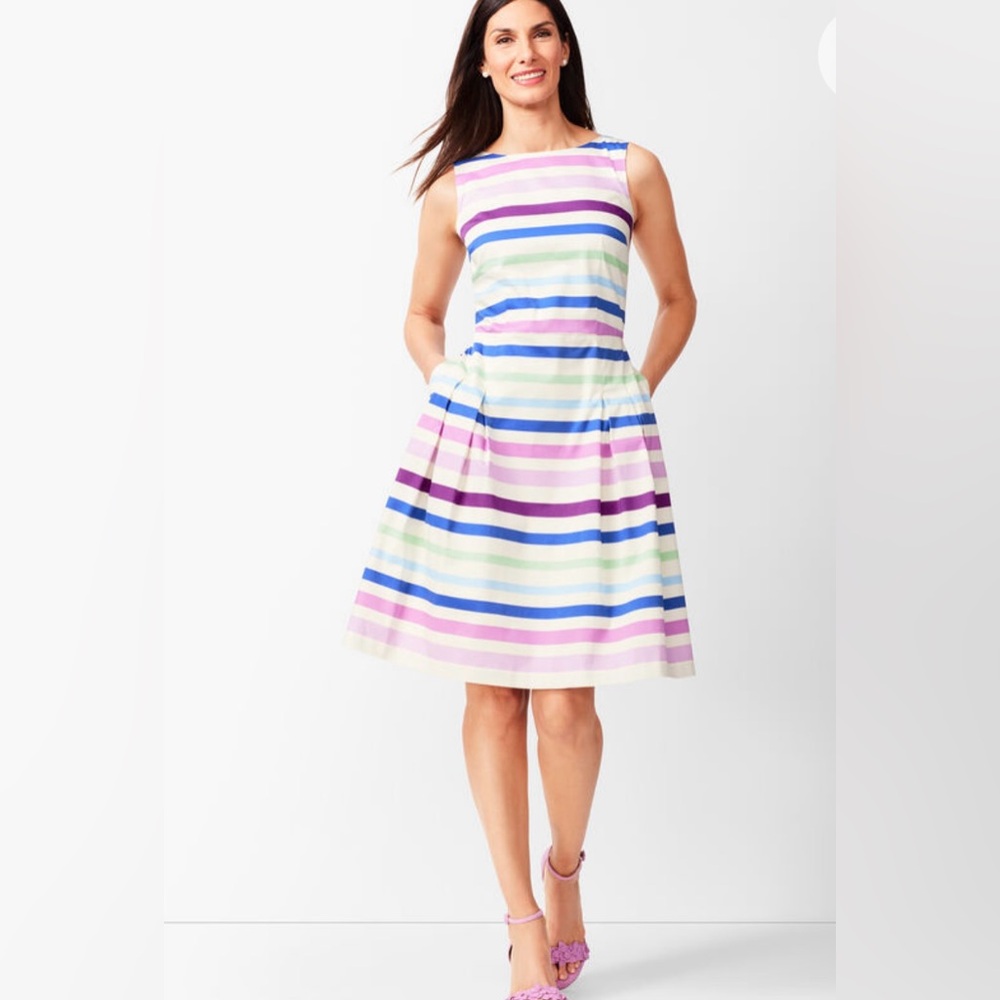 Sateen Stripe Fit & Flare Dress